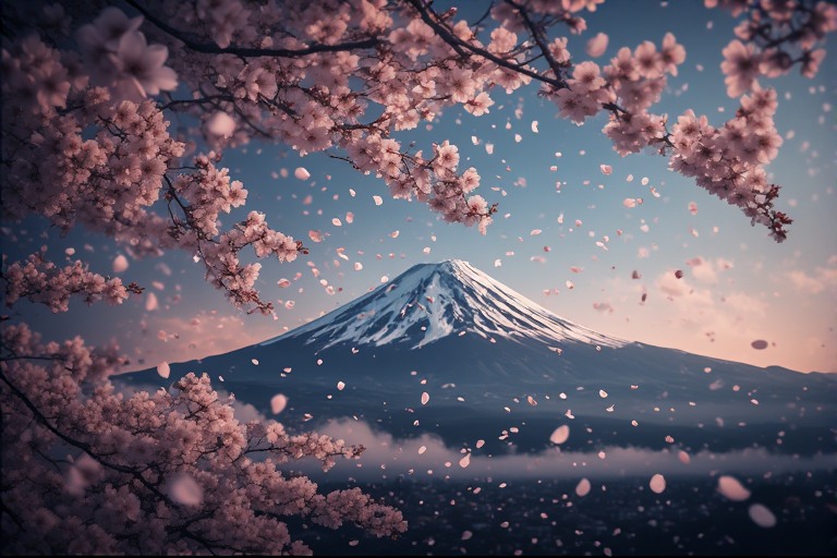 Dreamy Sakura Petals & Mount Fuji Landscapes Digital Wallpaper Pack
