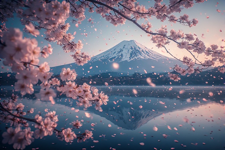 Dreamy Sakura Petals & Mount Fuji Landscapes Digital Wallpaper Pack