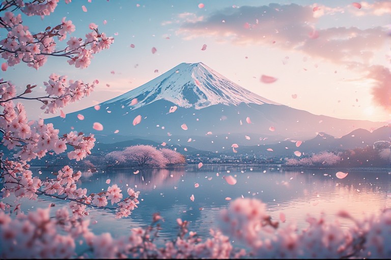 Dreamy Sakura Petals & Mount Fuji Landscapes Digital Wallpaper Pack