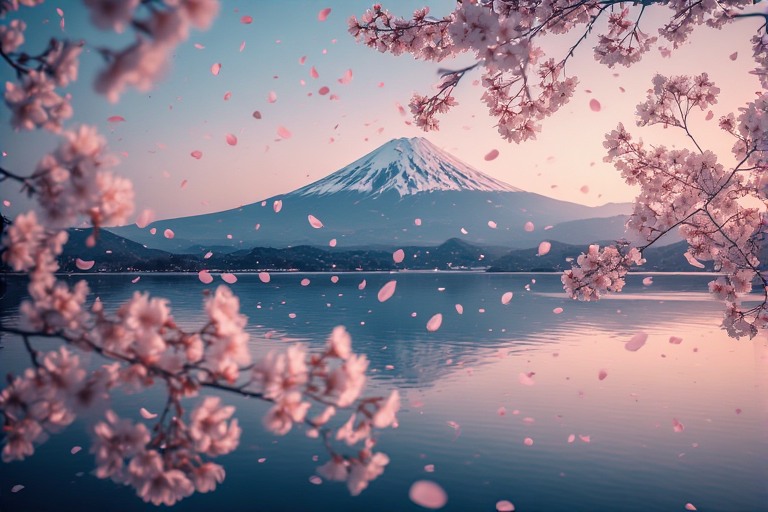 Dreamy Sakura Petals & Mount Fuji Landscapes Digital Wallpaper Pack