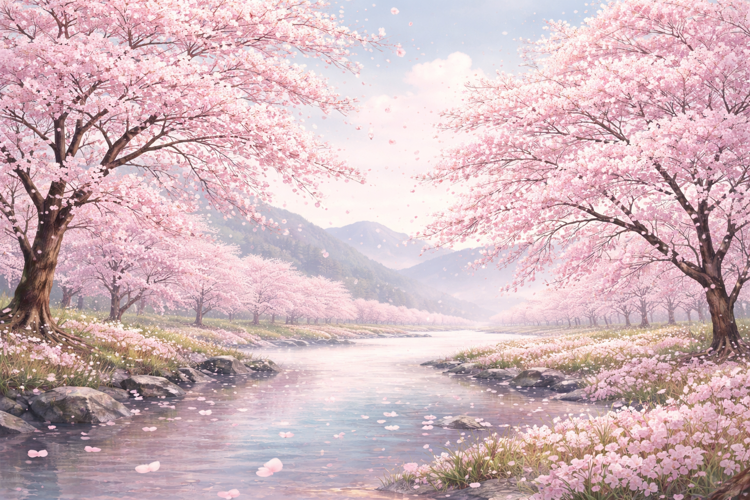 Dreamy Sakura Petals & Mount Fuji Landscapes Digital Wallpaper Pack